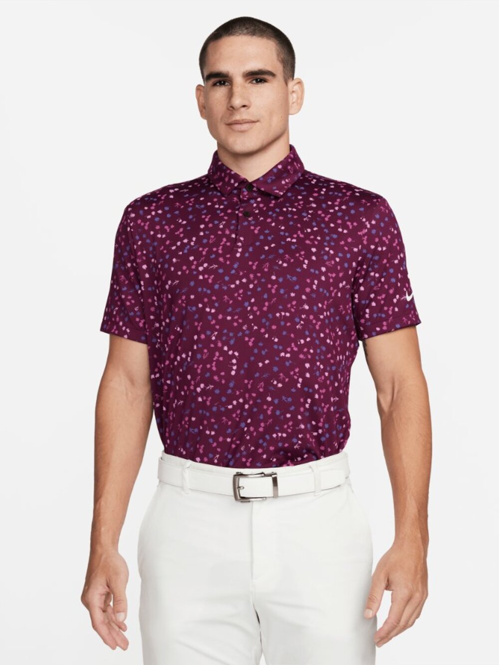 Nike Dri-FIT Tour Floral Golf Polo Shirt Bordeaux White Men's Size Medium